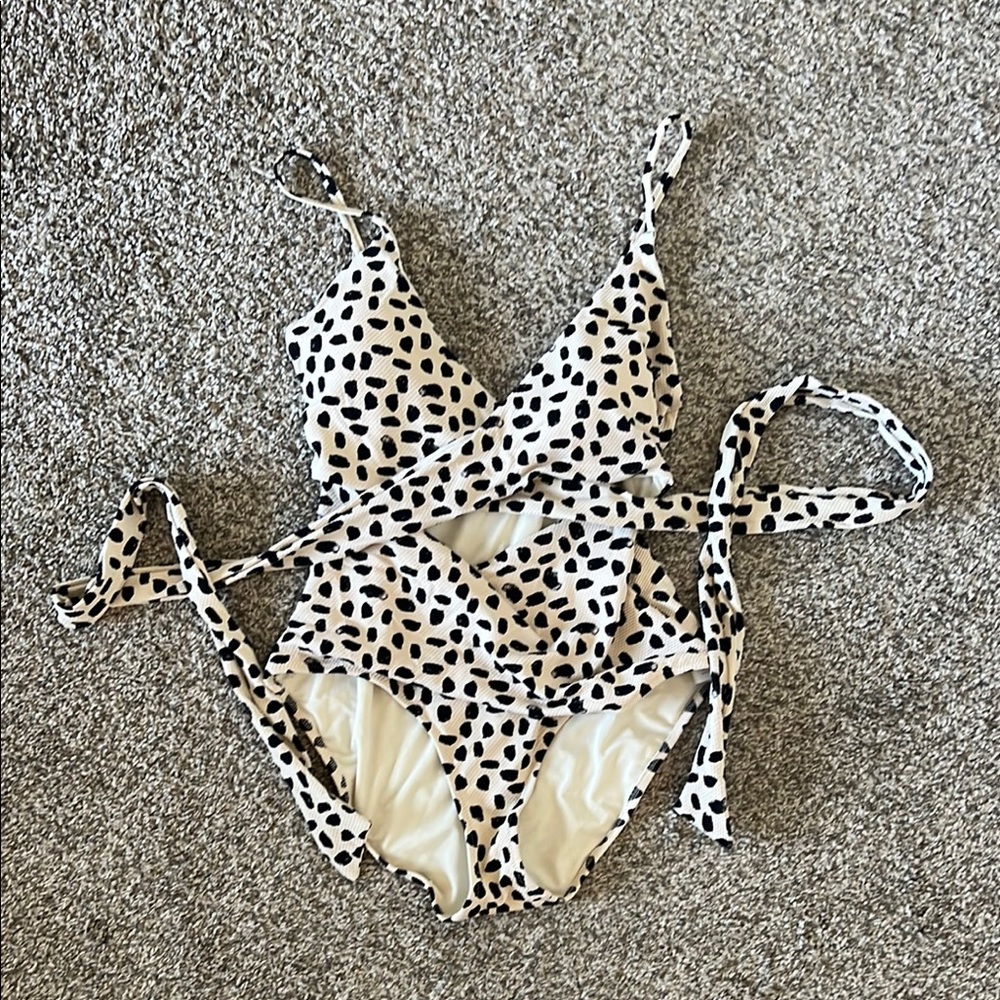 Aerie Black and Cream Leopard Print One-Piece